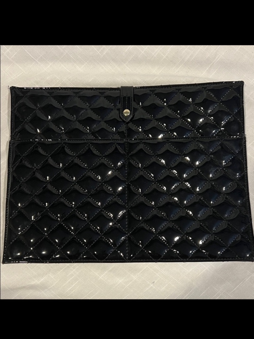 Isaac Mizrahi Black Quilted Patent Leather Clutch iPad Tablet Laptop Case Bag